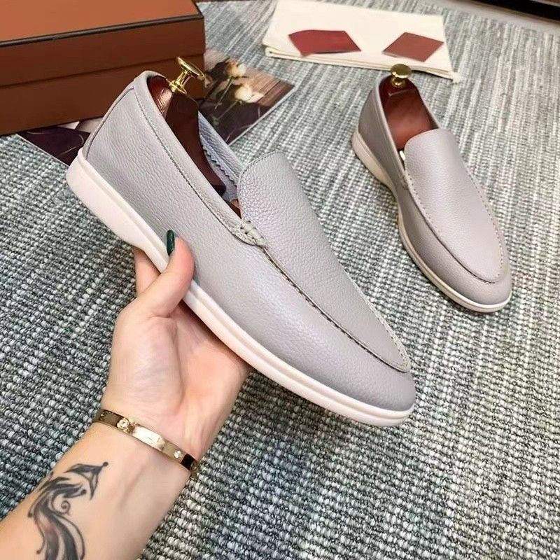 L Family Summer Color sólido Zapatos bajos adhesivos Punta redonda Casual Negro Natural Zapato único Cuero genuino_voghion.com