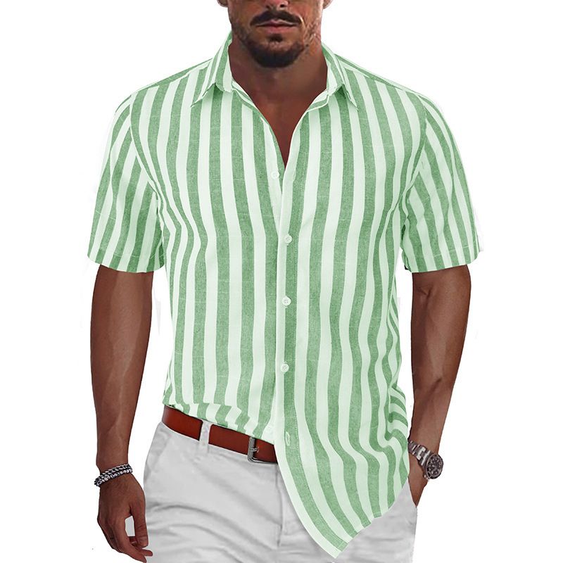 Robe chemise rayée de plage pour hommes à manches courtes_voghion.com