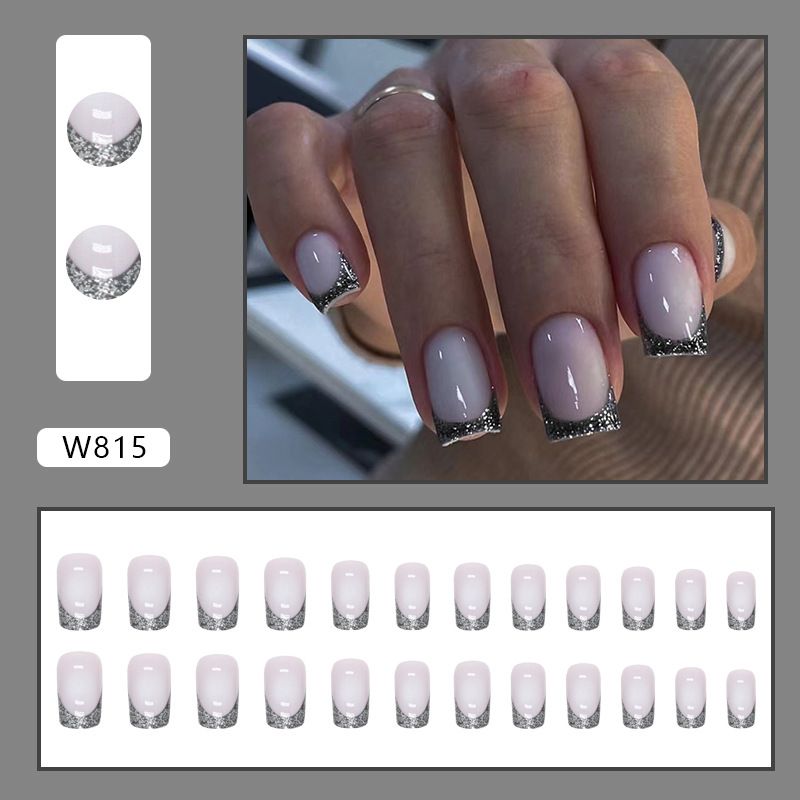 Nails Art Black Flash French Unghie Medie Și Lungă Sweet Cool Girl Manichiură Albă Unghie Finisată Purtabilă_voghion.com