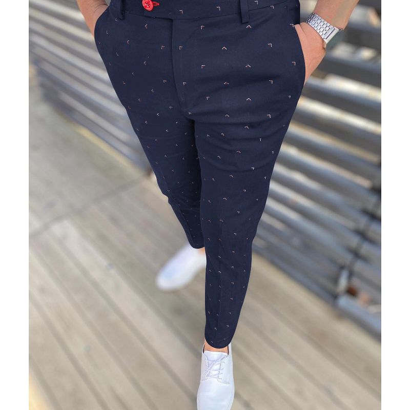 Man's Clothing Men's Small Print Solid Color Casual Leg Pants_voghion.com