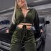 Women's Clothing Casual Zip-Up Hoodie & Jogger Set - Solid Color Streetwear Two-Piece Outfit With Drawstring & Elastic Waistband (Army Green)_voghion.com
