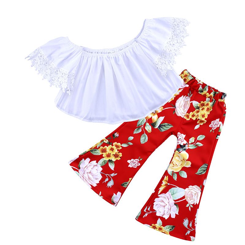 Barnkläder Dam Off Shoulder Byxor Tvådelat Set One Piece_voghion.com