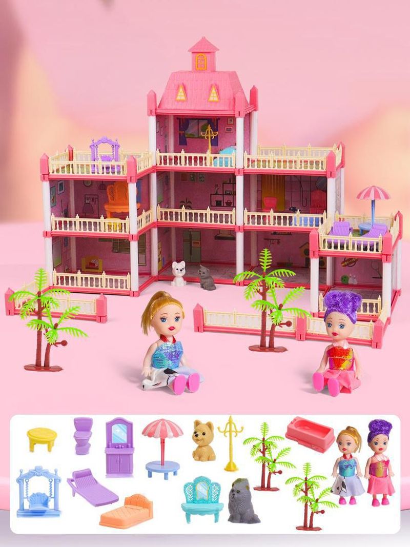 Mother & Kids Princess Castle Playhouse DIY Building Toy Set For Kids, Creative Pretend Play House With Lights, Perfect Birthday Gift For Girls & Boys_voghion.com