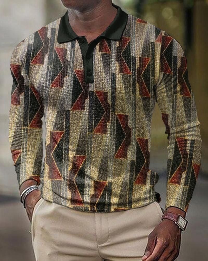 Men's digital printing men's lapel large size polo shirt men's long-sleeved T-shirt_voghion.com