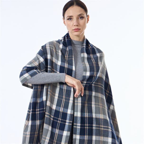 Korea versioon kunstilisest tumesinisest suurest naiste mitmekülgse ruudulise rätikuga salli jaoks_voghion.com