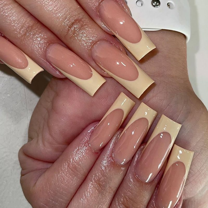 Wit 24 Stuks Eenvoudige Franse Fake Nail Tips Lange Vierkante Manicure Kunstnagels Wearable Ballet Druk op Nagels Finis s s_voghion.com