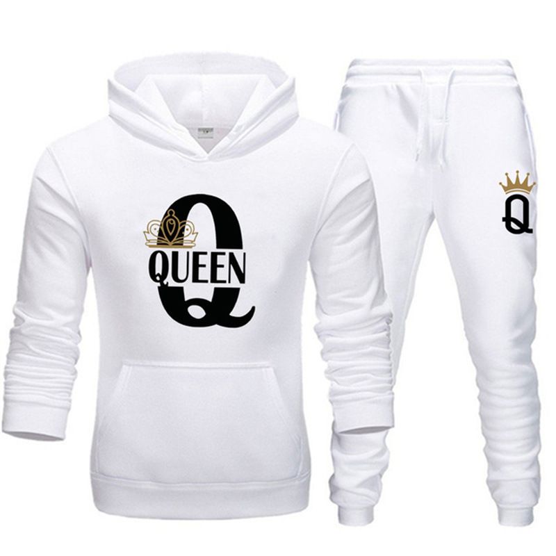 Women's sweatshirt KING QUEEN loose casual hooded printed couple set_voghion.com