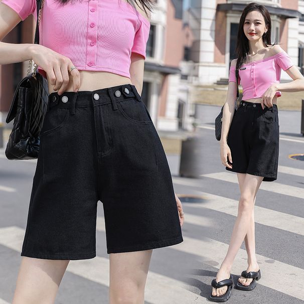 Retro-Jeansshorts für Damen im Sommer, neue hohe Taille, weites Bein, schlankes Design, gerade kurze Jeans_voghion.com