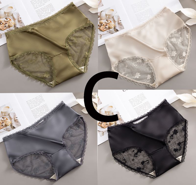 4 pcs  Double combination silkworm heart silk machine air pants sexy lace hollow briefs thin through the silk_voghion.com