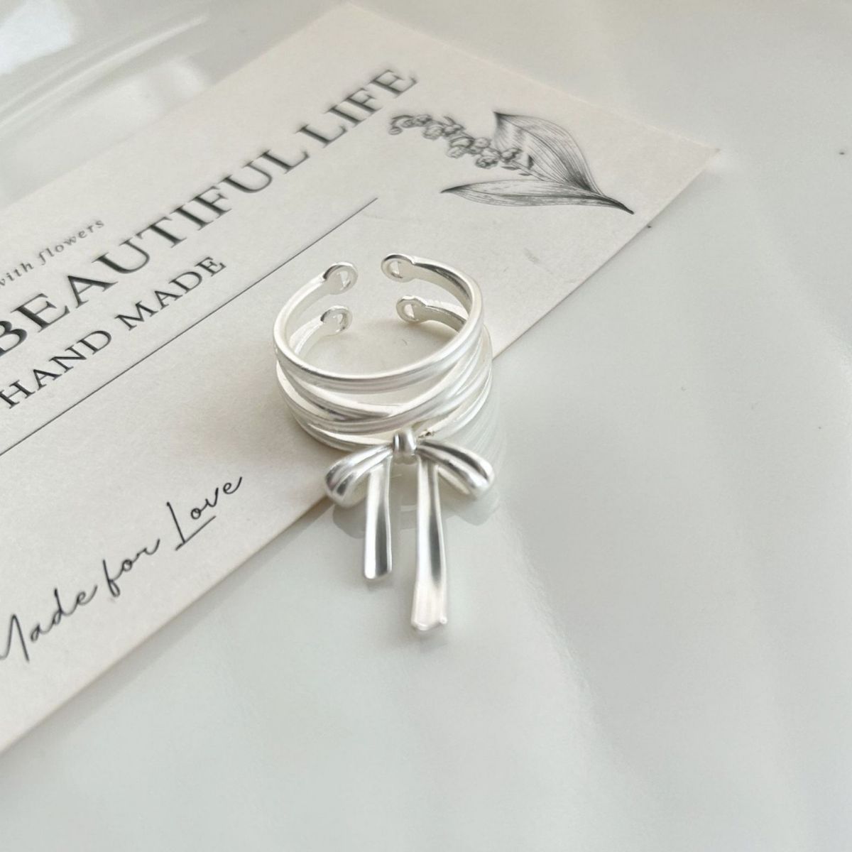 Ballet style bow ribbon open ring female niche design adjustable index finger ring unique internet celebrity ring female_voghion.com