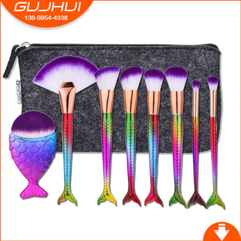 8-teiliges Meerjungfrauen-Make-up-Pinsel-Set, Beauty-Tools, Make-up-Utensilien, bunte Make-up-Tasche, GUJHUI_voghion.com