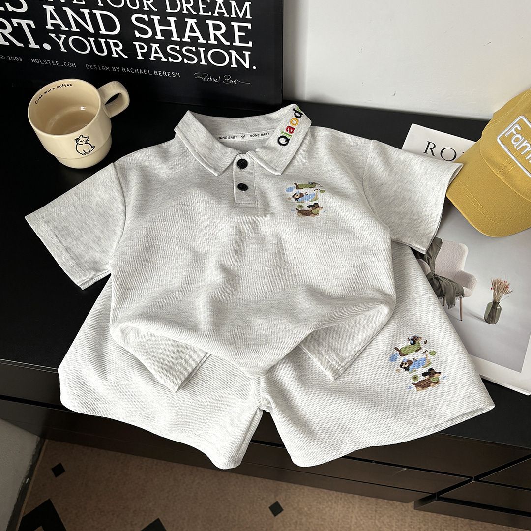 Boys And Girls Polo Shirts Two Piece Suits Summer New Korean Style Casual Sleeved Shorts_voghion.com