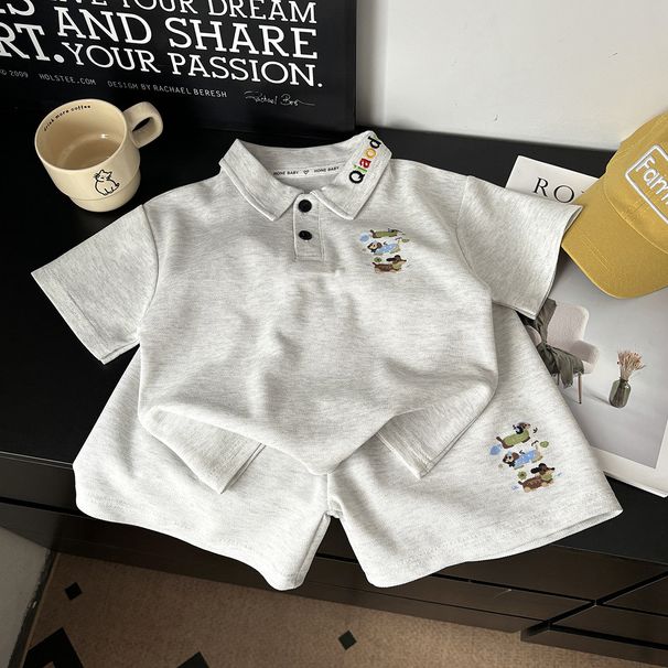 Boys And Girls Polo Shirts Two Piece Suits Summer New Korean Style Casual Sleeved Shorts_voghion.com