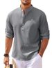 Cotton Linen Hot Sale Men's Long-Sleeved Shirts Spring Autumn Solid Color Stand-Up Collar Casual Beach Style Plus Size_voghion.com