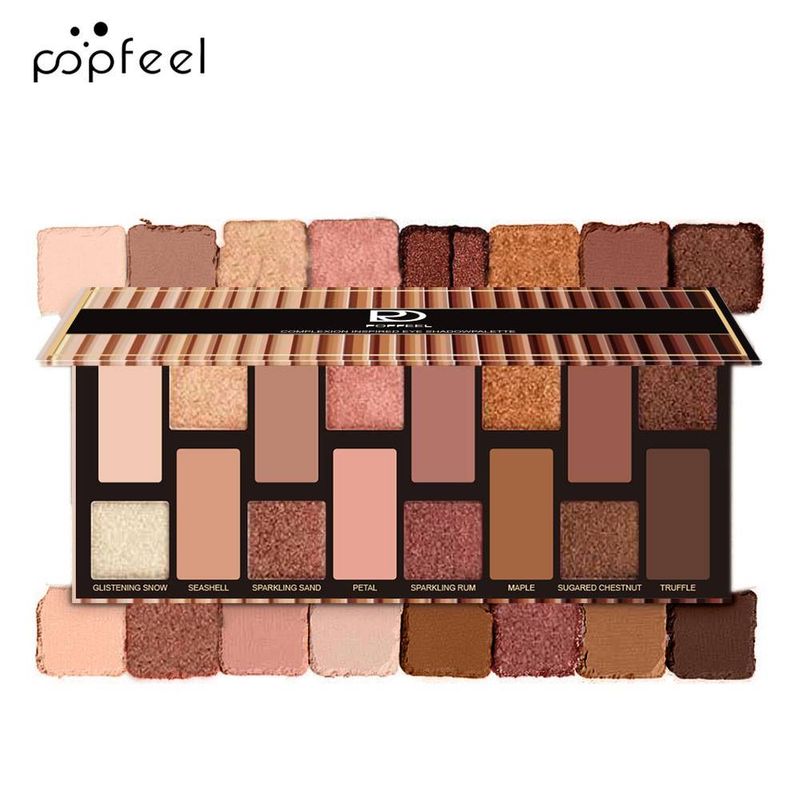 Nouvelle palette de fards à paupières POPFEEL 16 couleurs : un look naturel, léger et fumé, des tons terre bruns froids pour un maquillage profond et tridimensionnel._voghion.com