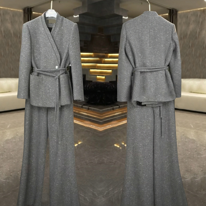 Women's Clothing Trend Gray Suit Two Piece Suit_voghion.com