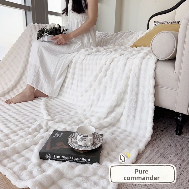 Coperta Bubble Fleece – Coperta ultra morbida color latte per letto, divano e ufficio, leggera in poliestere 300 GSM per tutte le stagioni_voghion.com