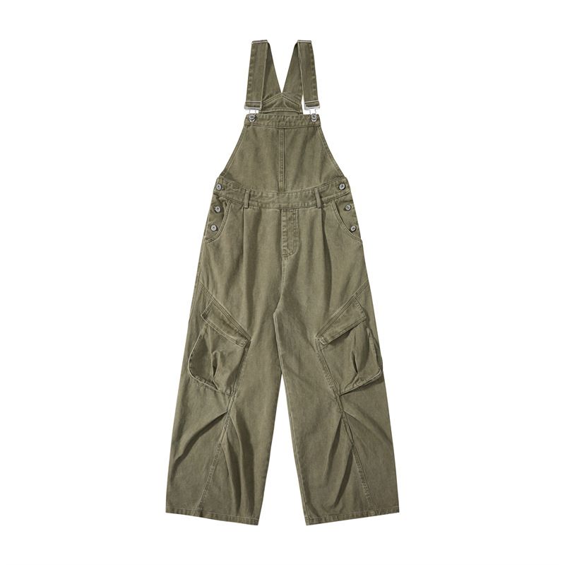 Jeans funzionali retrò da uomo, stile High Street, con pieghe e tasche multiple, design di nicchia, stile unisex, salopette lunghe fino al pavimento_voghion.com