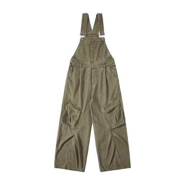 Jeans funzionali retrò da uomo, stile High Street, con pieghe e tasche multiple, design di nicchia, stile unisex, salopette lunghe fino al pavimento_voghion.com