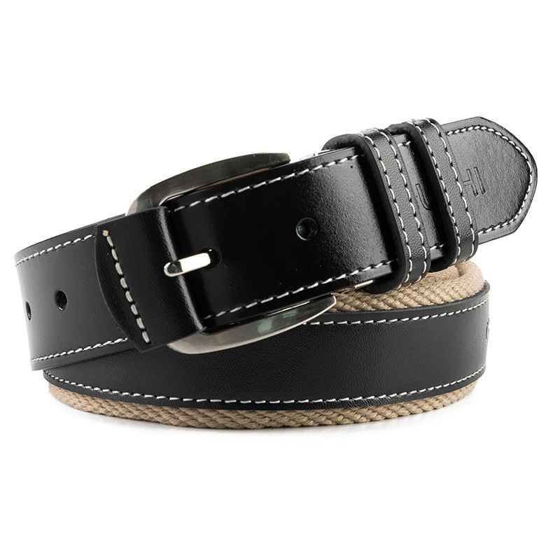 Fashion Canvas Belt Men's Leather Splicing Korean Edition Youth Pin Buckle Casual Belt_voghion.com