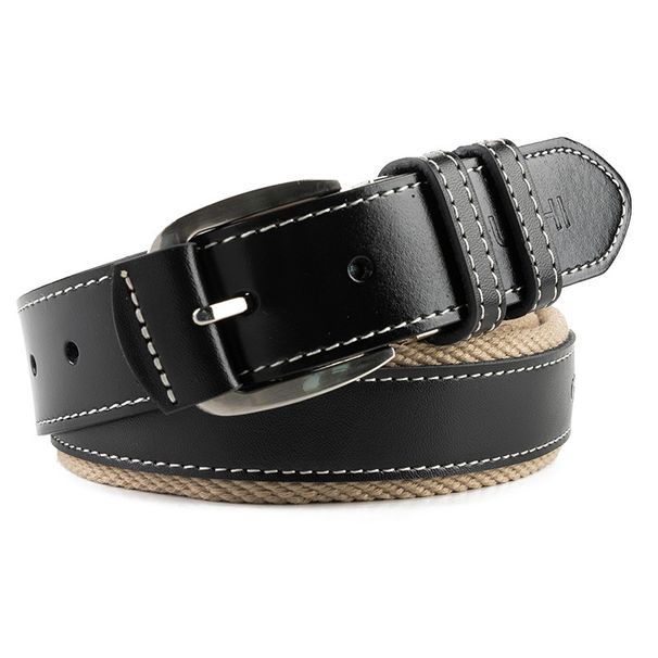 Fashion Canvas Belt Men's Leather Splicing Korean Edition Youth Pin Buckle Casual Belt_voghion.com