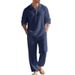 Set da due pezzi da uomo in lino, casual, semplice, largo, con polo e maniche lunghe, modello 2025, primavera e autunno_voghion.com