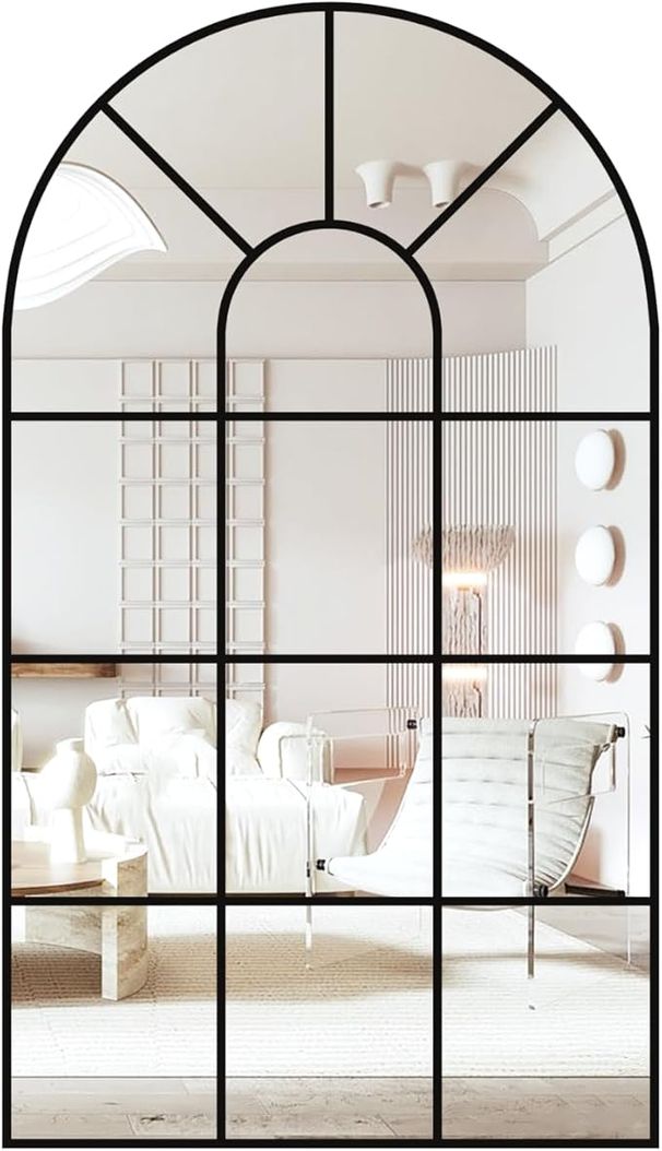 Espejo de pared con ventana arqueada CASSILANDO, espejo decorativo, espejo de tocador para baño, dormitorio, sala de estar, espejo de ventana, negro_voghion.com