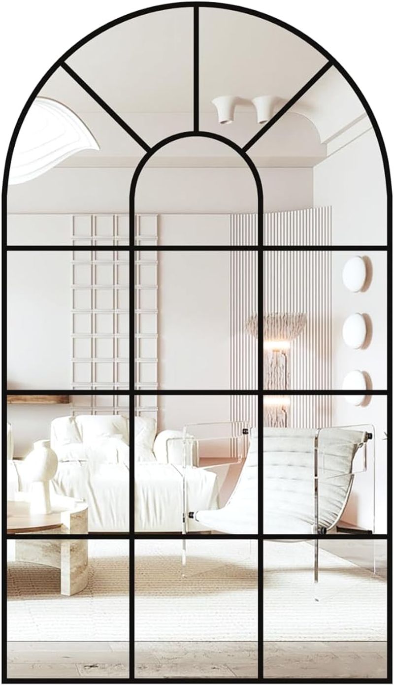 CASSILANDO Gewölbter Fensterwandspiegel, dekorativer Spiegel, Kosmetikspiegel für Badezimmer, Schlafzimmer, Wohnzimmer, Fensterscheibenspiegel, Schwarz_voghion.com