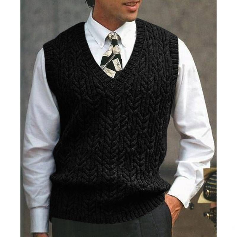 New Men's Knitted Vest V-neck Sweater In Solid Color Casual Men's Wear_voghion.com