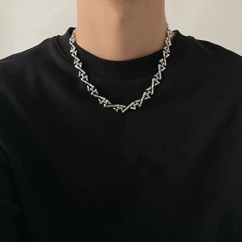Hip-Hop Niche Letter Clavicle Chain Trendy Brand Men's High-End Minimalist Cuban Necklace_voghion.com