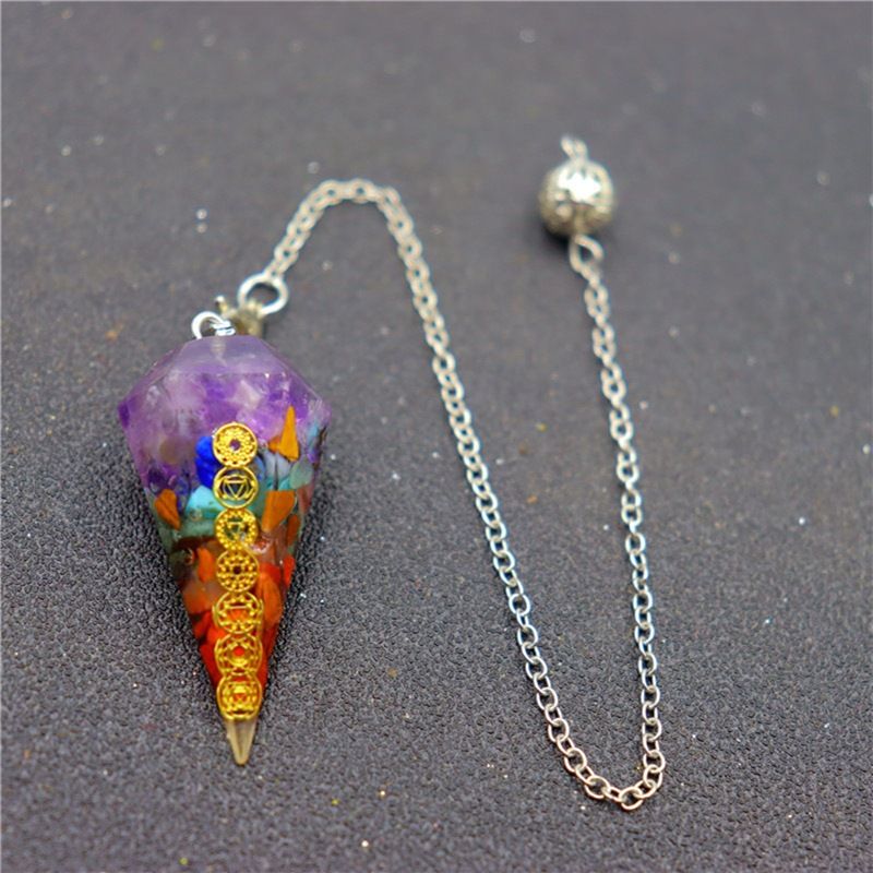 Colorful Hexagonal Pyramid Pendant - Natural Crystal Gravel & Resin Pendulum For Energy Healing, Dowsing & Chakra Balancing (2.5 Inch)​_voghion.com