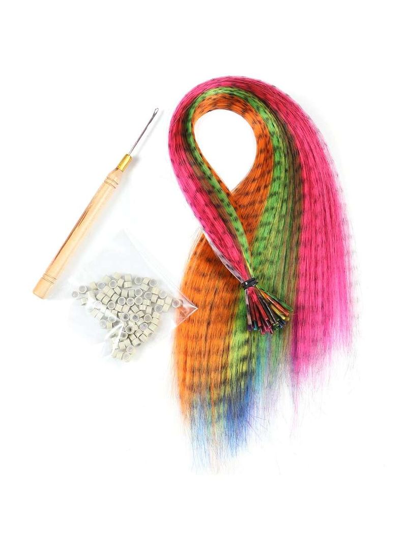 Feather Hair Extensions, 100% Real Rooster Feathers, Long Rainbow Colors, 50 Feathers with 90 Beads and 1 Loop Tool Kit,_voghion.com