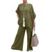Damenbekleidung Neue Damenmode aus Baumwolle und Leinen, lässig, große Größe, asymmetrischer Anzug mit langen Ärmeln, Hose mit weitem Bein, zweiteiliger Anzug_voghion.com