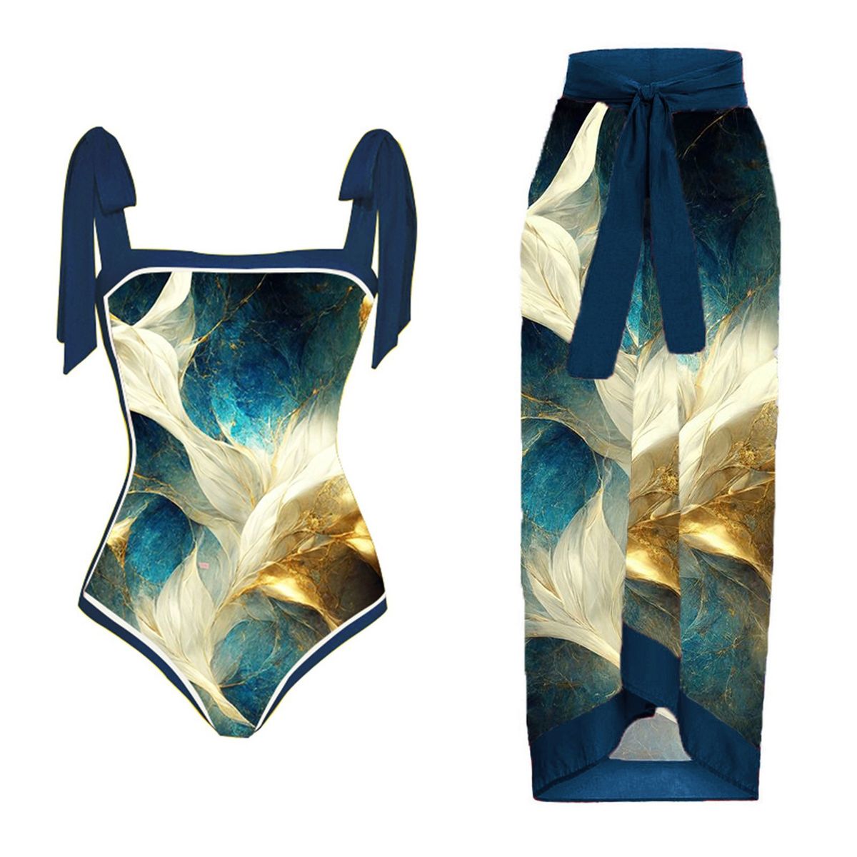 Stylisches 3-teiliges Mesh-Badeanzug-Set – Digitaldruck-Bikini mit langem Rock für Strand & Pool_voghion.com