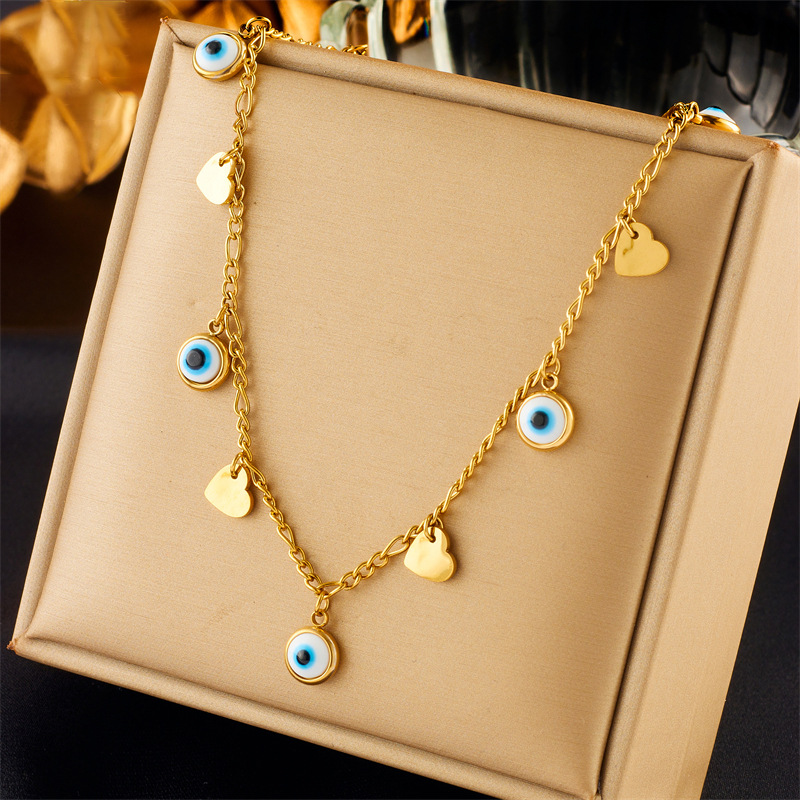 Collana in acciaio al titanio con catena a forma di occhio di diamante con ciondolo a forma di stella a più strati e design alla moda di nicchia_voghion.com