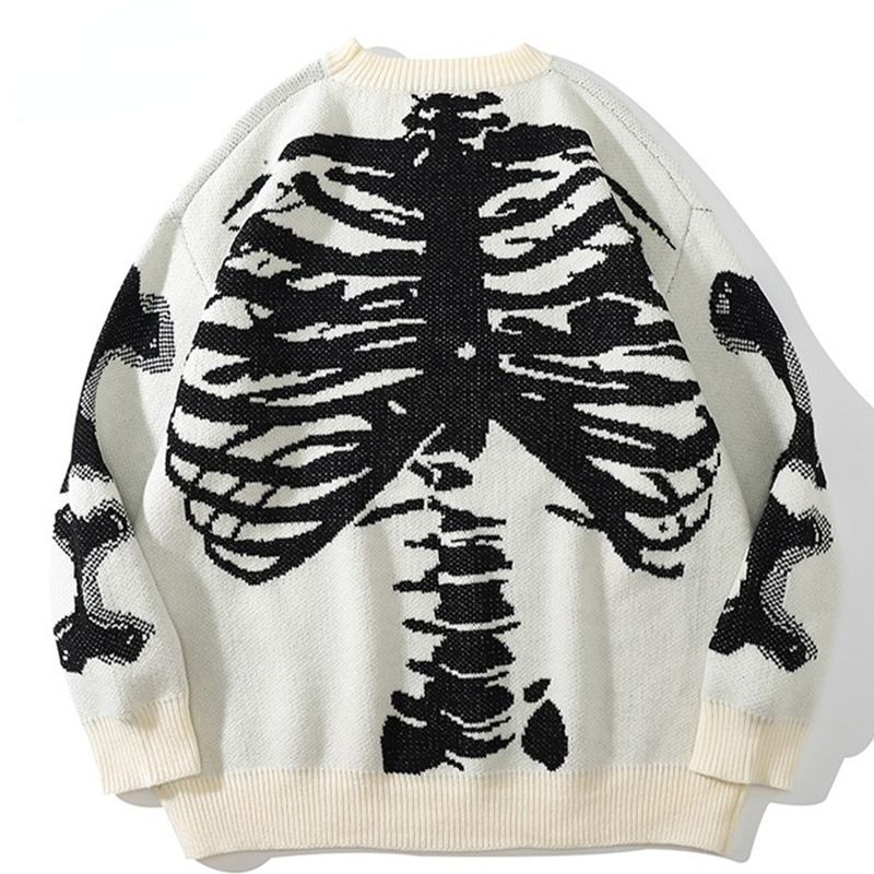 Men's Clothing trendy brand autumn skull round neck long sleeved men's and women's fashion autumn and winter loose oversize pullover trendy sweaters_voghion.com