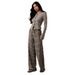 Women's Striped Knit Lounge Set – Long Sleeve Top & Wide Leg Pants, Poly-Spandex Blend For Work & Leisure (Grey/Brown, S-XXL)_voghion.com