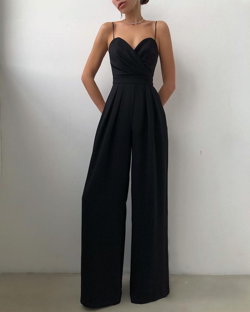 Combinaison femme ceinture à bretelles transfrontalière taille droite longueur sol combinaison minimaliste printemps et été nouveau produit_voghion.com