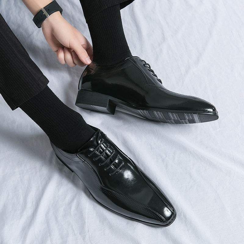 TerraStride Fashion Color-Washed European Lace-Up Spitzschuh Leder Herren British Style Business Formal Open Edge Beaded Single Schuhe_voghion.com