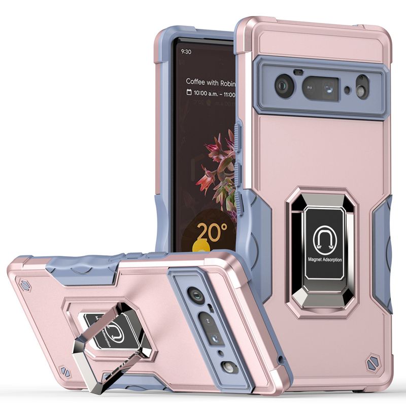 KEYSION Shockproof Armor Case for Google Pixel 6 Pro Silicone + PC Metal Ring Stand Phone Back Cover for Google Pixel 6 _voghion.com