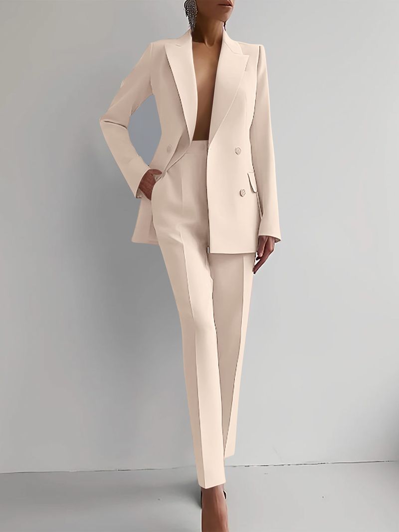 Eleganter Blazeranzug und Hose mit weitem Bein, zwei 2-teilige Sets, Outfits für Damen 2025, klassischer OL-Work-Street-Outfit-Trainingsanzug_voghion.com
