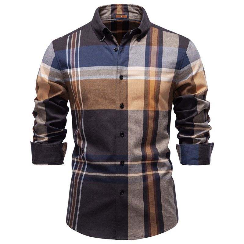 ​​Klassisches, kariertes Langarmhemd für Herren – 100 % Baumwolle, atmungsaktiv und knitterfrei, lässiges Button-Up-Hemd für Business und Alltag_voghion.com