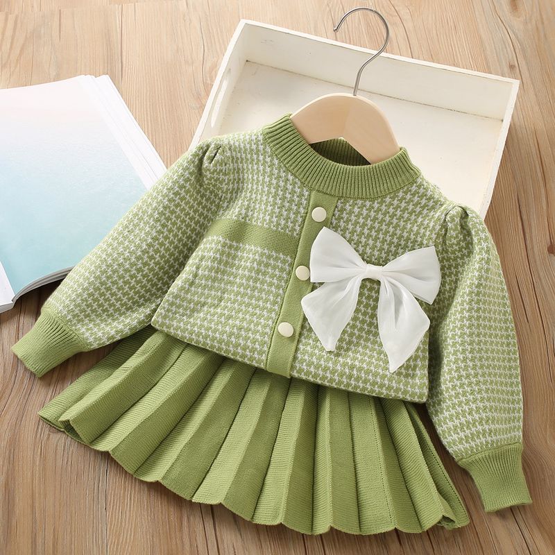 Mädchen-Sweatshirt Se 2023 Korean Ediion Wesern Syle Lile Girl Fragran Bow Knied Langarm Prinzessin Zweiteiler_voghion.com