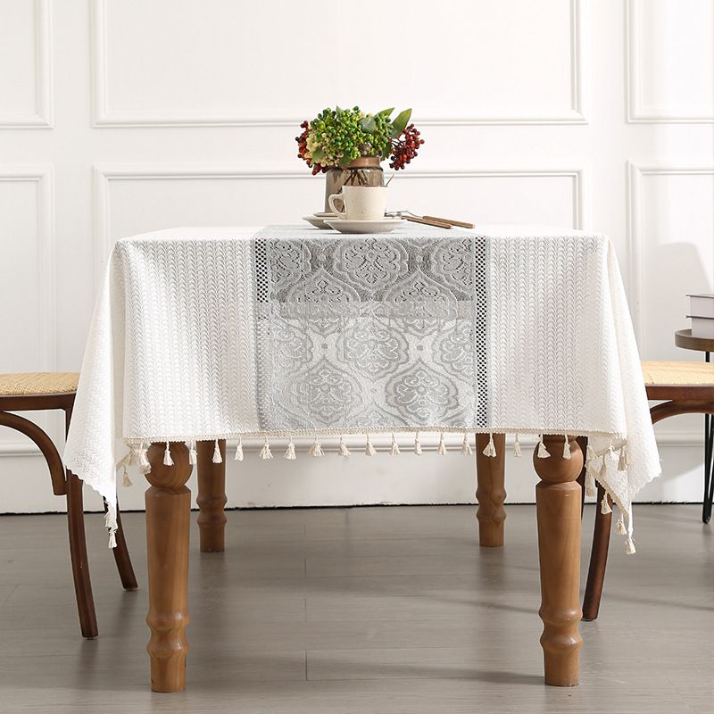 French Romantic Thick Tablecloth - Elegant White For Dessert Table, Home Decor & Hotel Use, Dustproof & Stylish_voghion.com