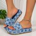 Women's platform with fur and color blocking denim slippers, lazy women's slippers_voghion.com