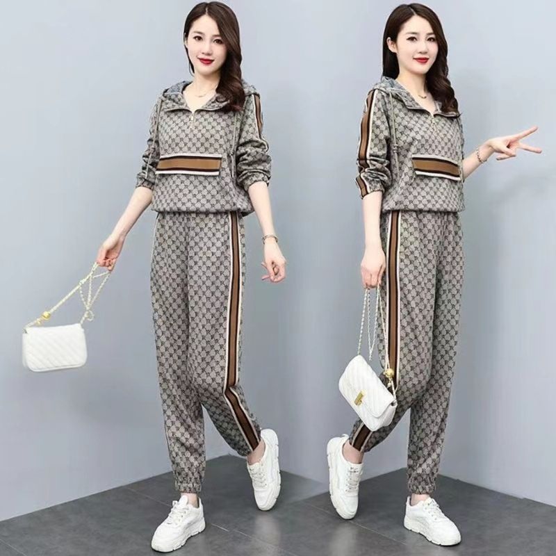 Women'S Spring and summer new fashion casual slimming temperament sports sweatshirt two-piece set with western style and age-reducing fashionable suit_voghion.com
