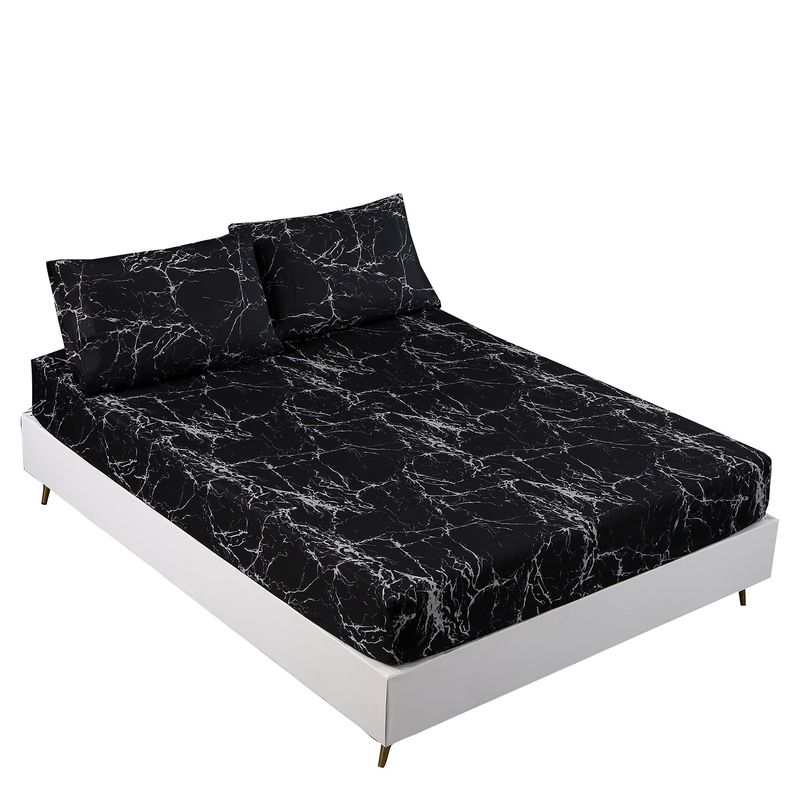 Parure de lit 3 pièces avec drap-housse à imprimé géométrique, collection de literie imprimée numériquement pour adultes et enfants, tissu doux et respirant avec coins élastiques_voghion.com
