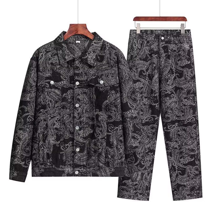 Vīriešu apģērbs Vecs retro mazgāts džinsa uzvalks brīvs jaka mētelis ikdienas divdaļīgs uzvalks moderns_voghion.com