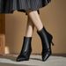 2025 New Pointed Toe Stiletto Heel Plus Size Shot High Heels Women's Black Vesatile Matin Ankle Boots With Back_voghion.com