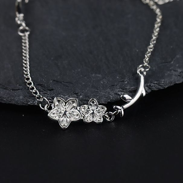 Bracelet chaîne cubaine unisexe en argent, accessoire de mode créatif et simple, motif myosotis, pour couple_voghion.com